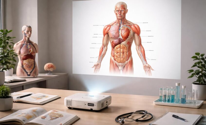 découvrez comment le mini vidéoprojecteur epson facilite l'apprentissage de l'anatomie en rendant les détails de santé clairs et accessibles pour une éducation interactive et efficace.